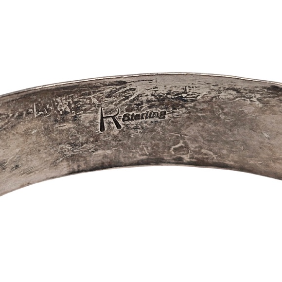 Native American Signed R Sterling Silver Gold Accent Stamped Cuff Bracelet 20838 - Picture 8 of 10